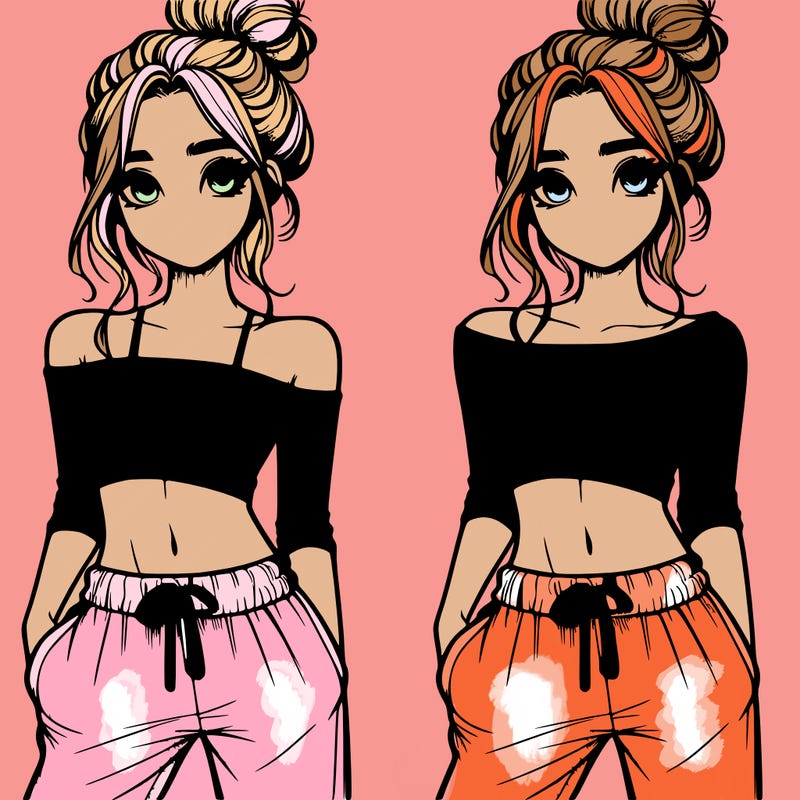 girl with croptop sweatpants hair in a bun realistic