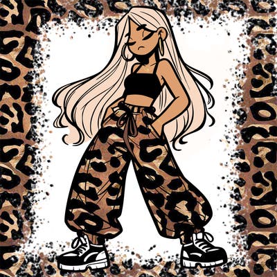 girl in baggy pants crop top and long hair