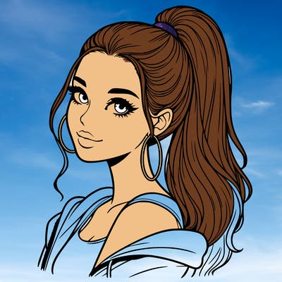 realistic girl with a high ponytail