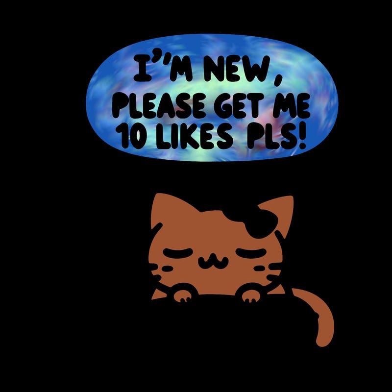 kitty taking a nap dream talking and saying "i'm new, please get me at least 10 likes pls!!"