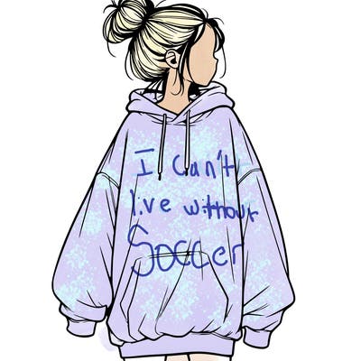 realistic girl with a oversized sweatshirt on and a bun