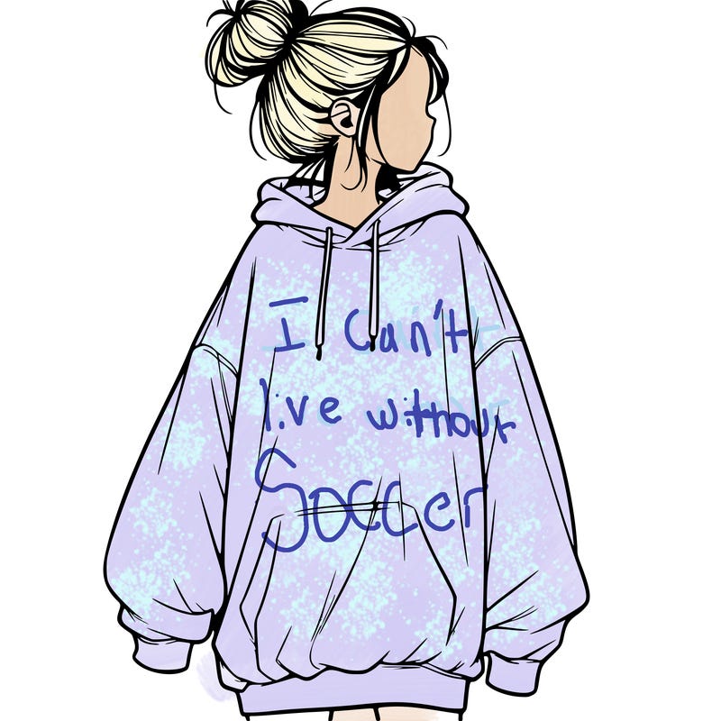 realistic girl with a oversized sweatshirt on and a bun