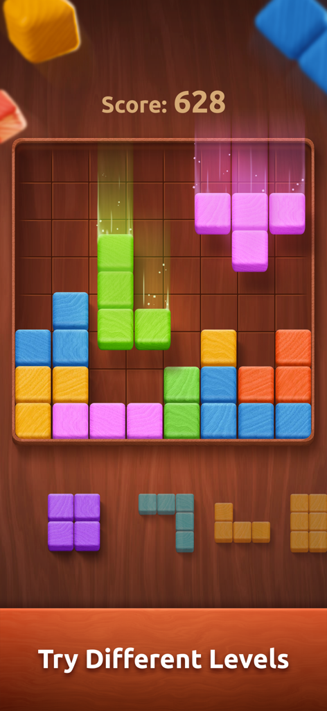 Colorwood Blocks: Wood Puzzle - Blocchi di legno colorati che si adattano a una griglia nel gioco di puzzle Colorwood Blocks.