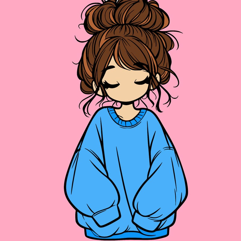 girl with baggy sweatshirt and messy bun