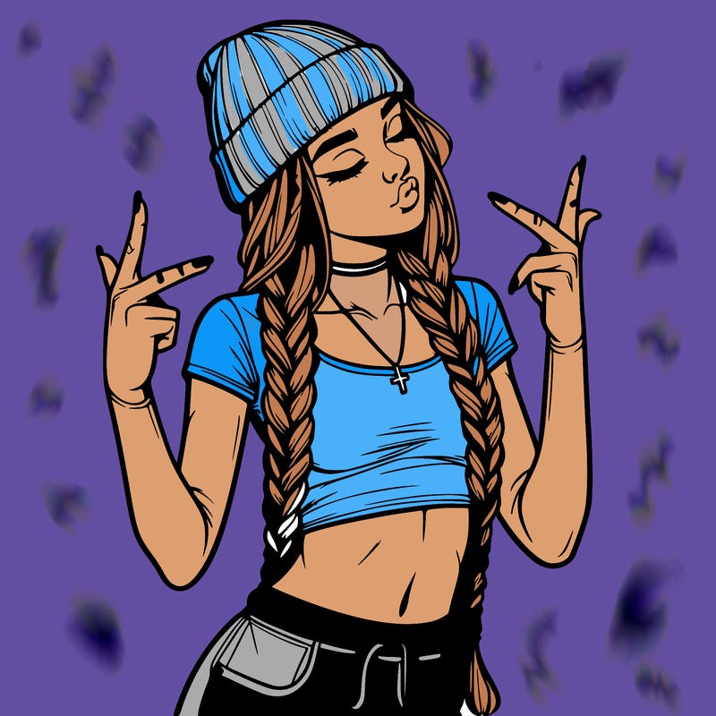 realistic teenage girl with braids and a beanie and crop top doing 🫶🏼