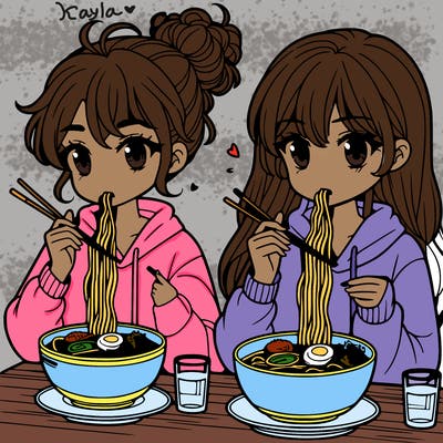 girls eating ramen
