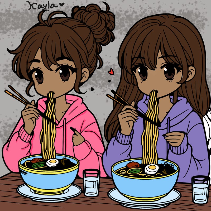 girls eating ramen