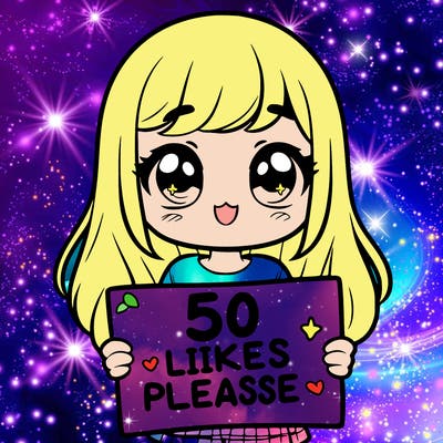 a girl holding a sign saying 50 likes please