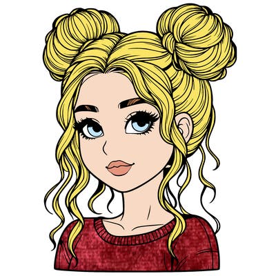 realistic girl with two buns in her hair