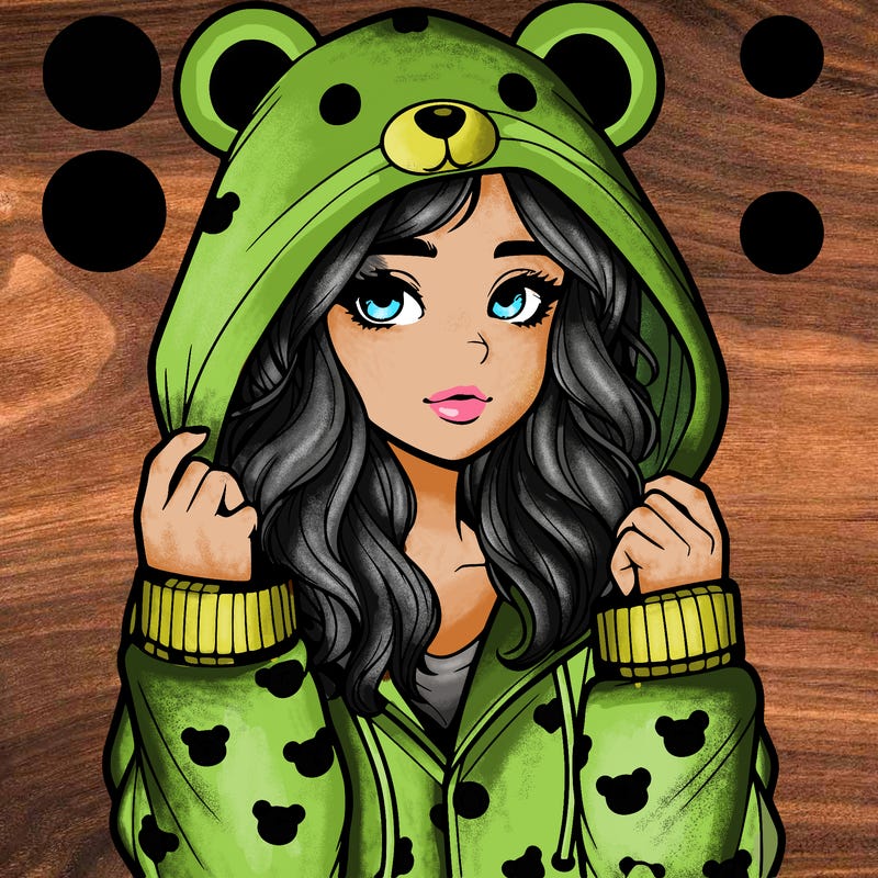 realistic girl in a animal pjs hoodie