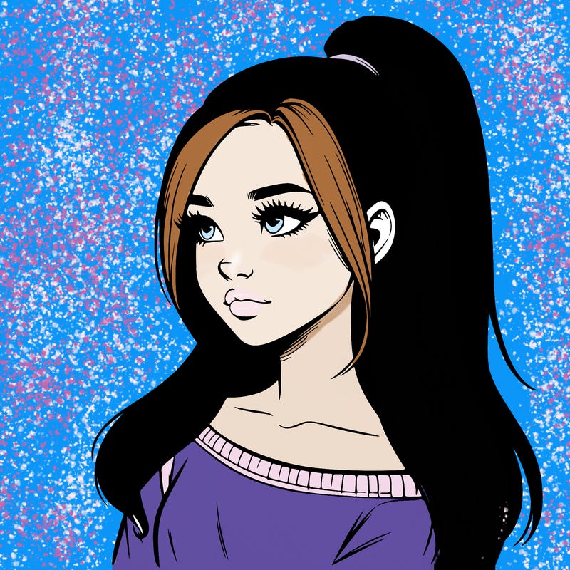 realistic girl with a high ponytail