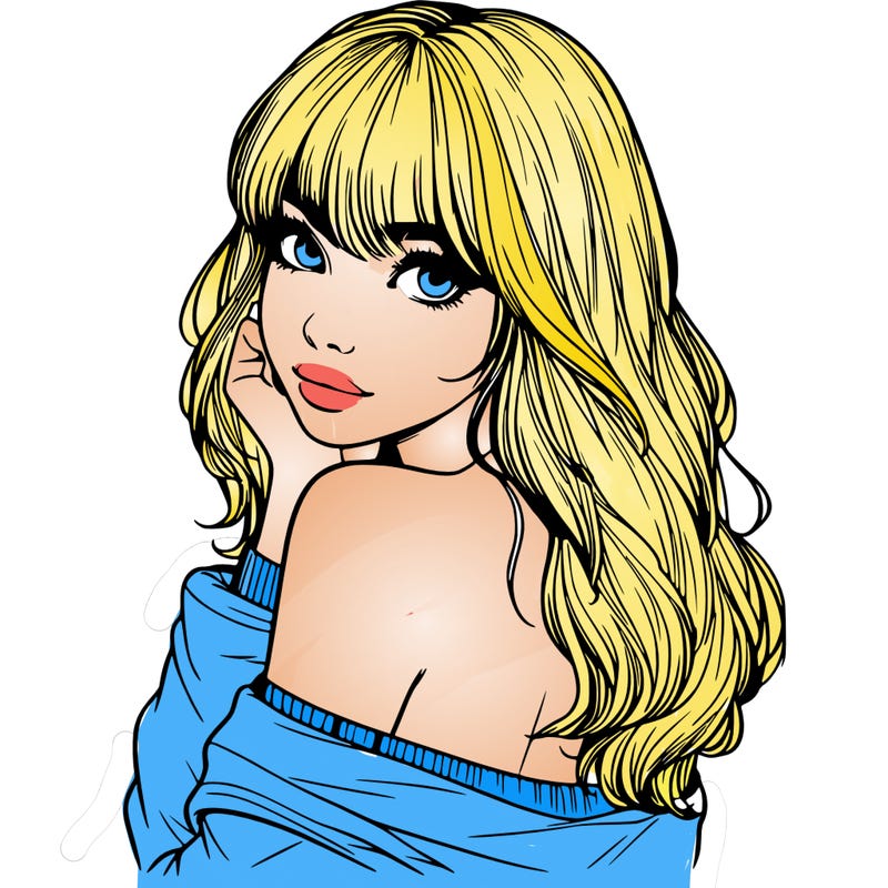 realistic girl with bangs looking over her shoulder