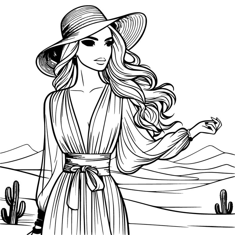 realistic woman fashion posing in the  desert