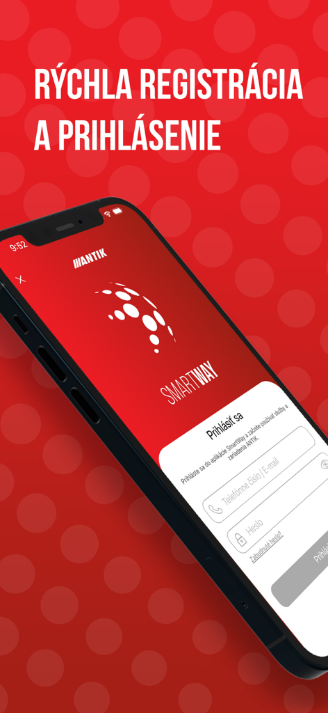 Antik SmartWay mobile app login screen with fields for email and password