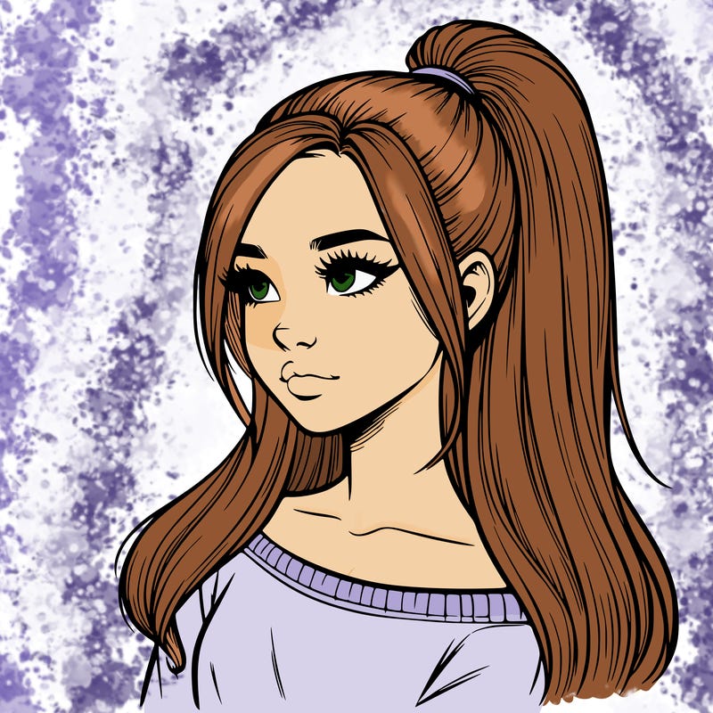 realistic girl with a high ponytail