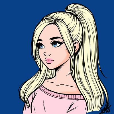 realistic girl with a high ponytail