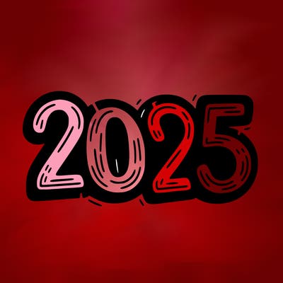 one line scrawled numbers sketch design “2025”