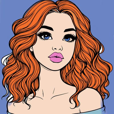 realistic girl with wavy hair and lips