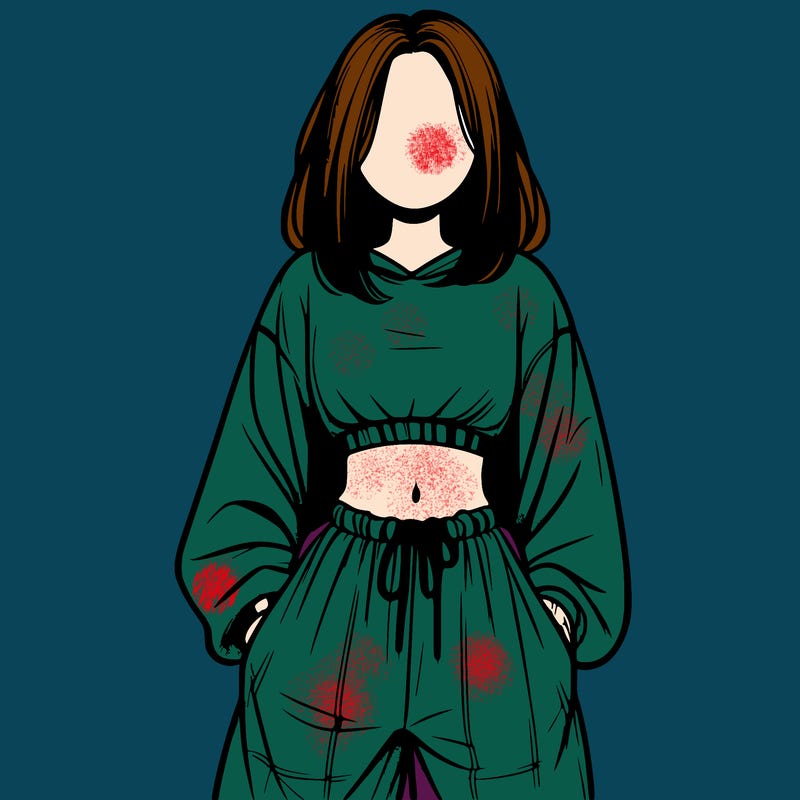 realistic girl faceless with baggy pants and a crop top