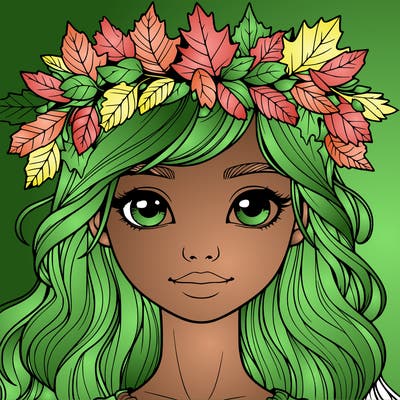 realistic girl with fall leaf crown