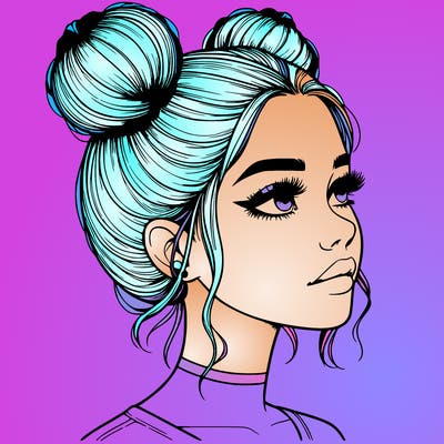 realistic girl with buns on the top of her head