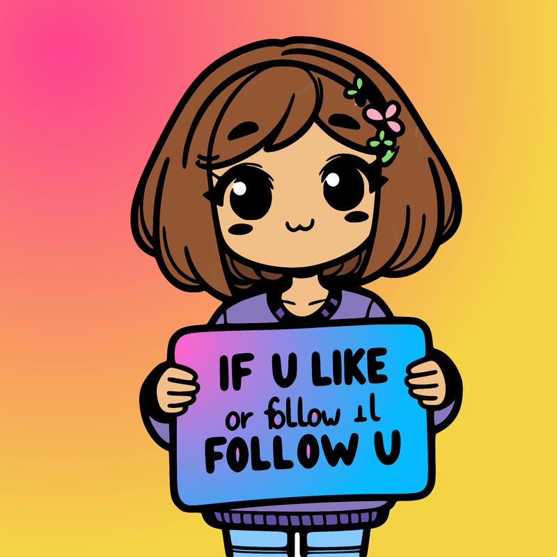 a girl holding a sign that says if u like or follow me i will follow u