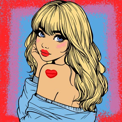 realistic girl with bangs looking over her shoulder