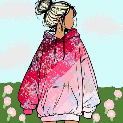 realistic girl with a oversized sweatshirt on and a bun