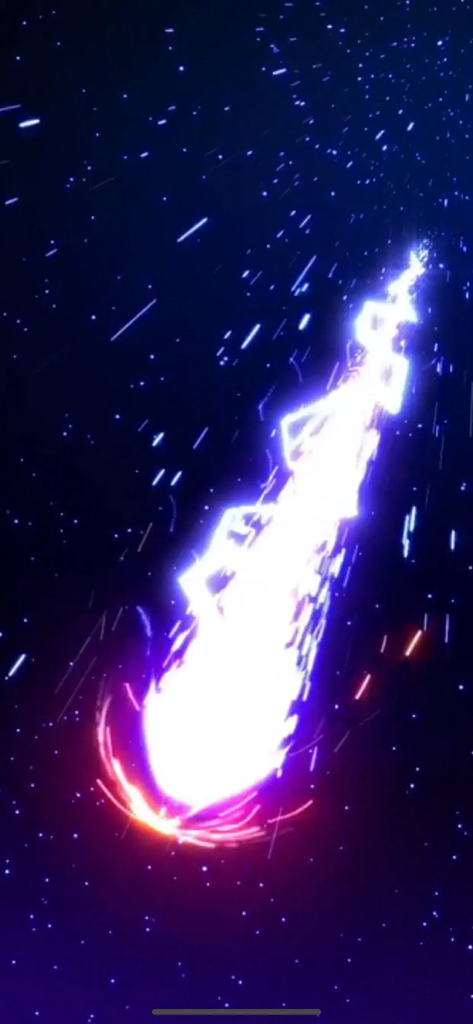 Romo - A glowing spaceship or comet streaking through a starry purple and blue sky in the Romo app