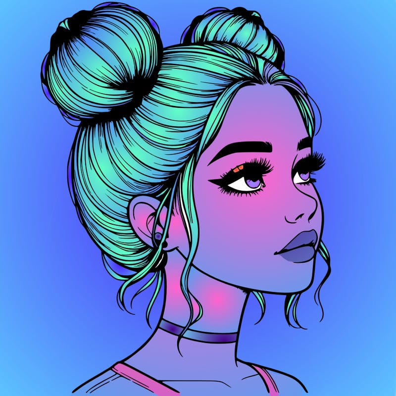 realistic girl with buns on the top of her head