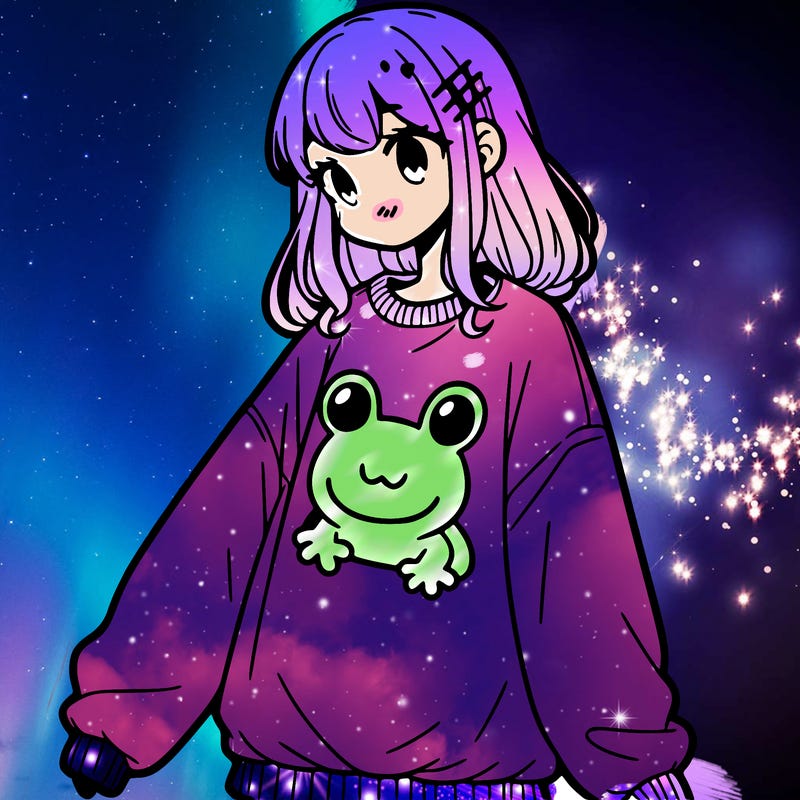 girl wearing frogging sweatshirt