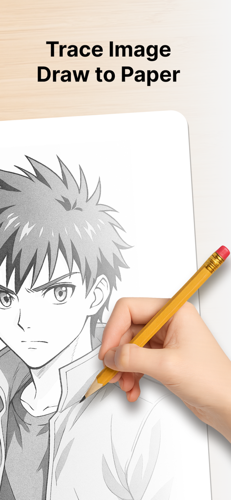 AR Drawing - Trace Anything - A hand using a pencil to trace an anime character onto physical paper using augmented reality technology.