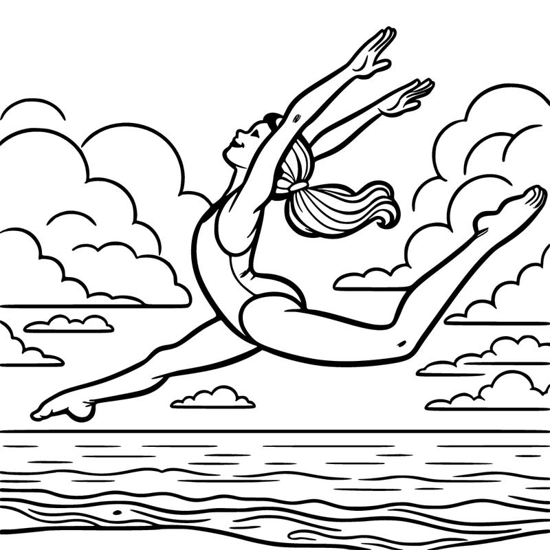 gymnast leaping on beach