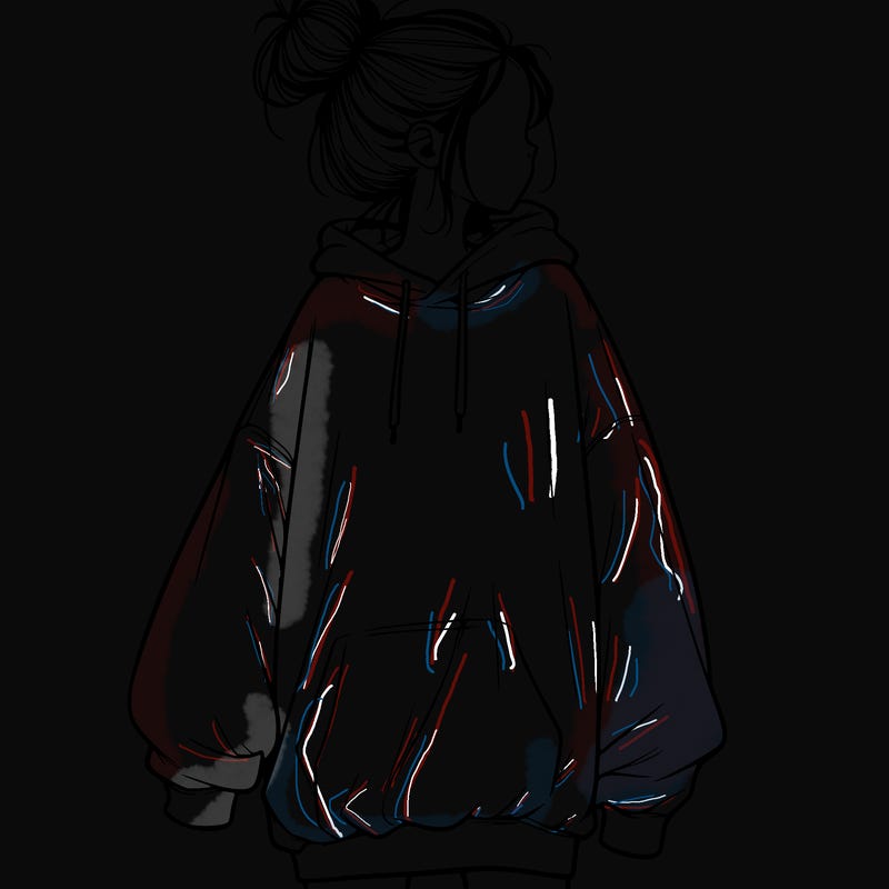 realistic girl with a oversized sweatshirt on and a bun
