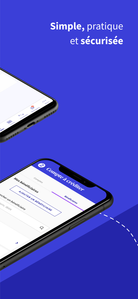 AXA Banque - Application mobile AXA Banque montrant les écrans de gestion des virements et des bénéficiaires