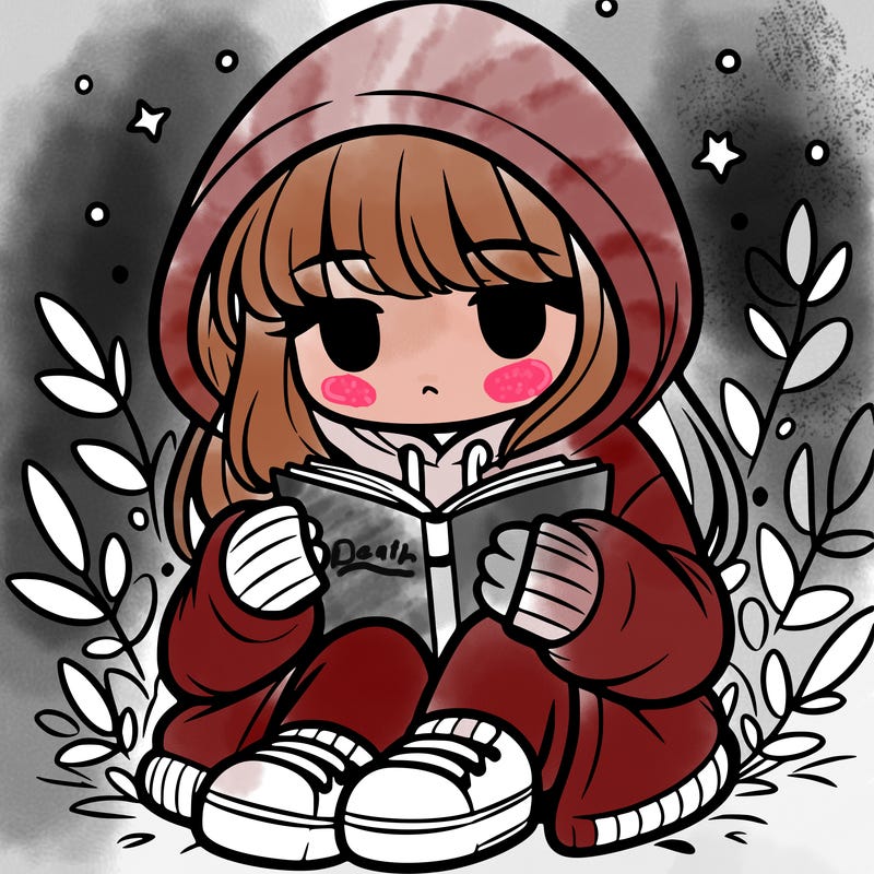girl in oversized hoodie reading a book