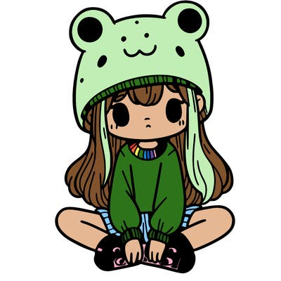 a girl wearing a frog hat and some frog socks