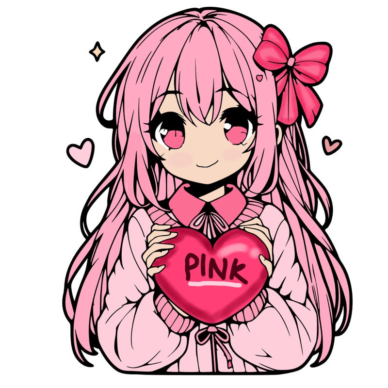 anime girl holding a heart balloon