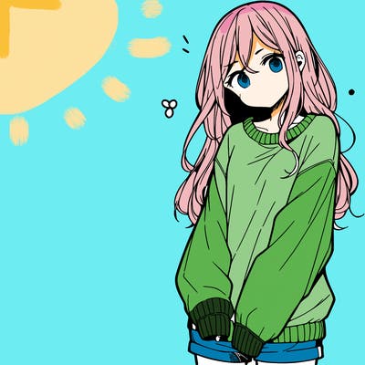 manga teen girl  in a sweater and baggy pants