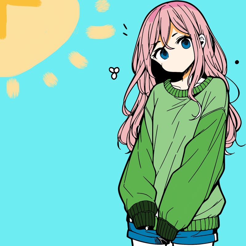 manga teen girl  in a sweater and baggy pants