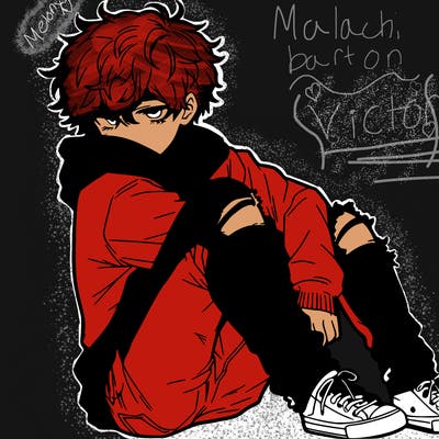 a male hoddie ripped jeans messy hair anime