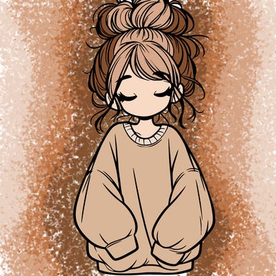 girl with baggy sweatshirt and messy bun