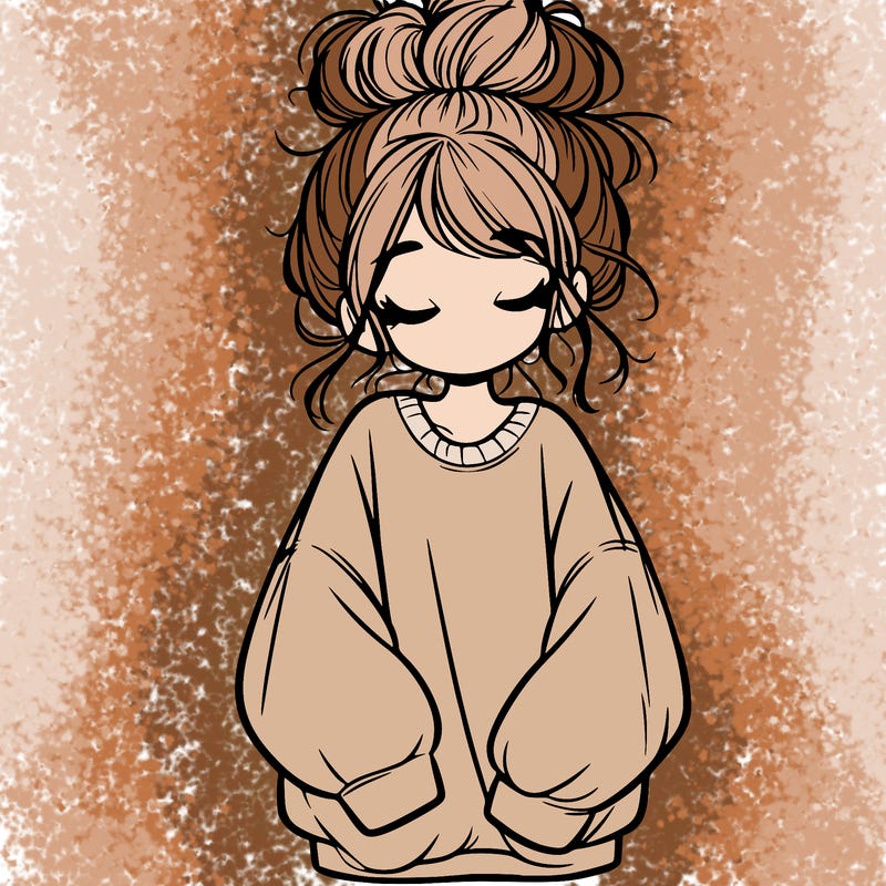 girl with baggy sweatshirt and messy bun