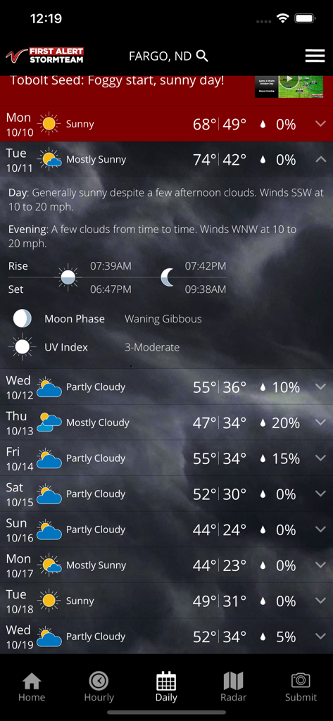 VNL Weather - 10-day weather forecast for Fargo, North Dakota in the VNL Weather mobile app.