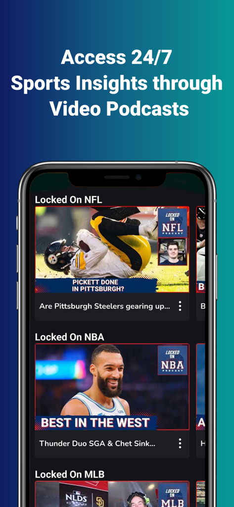 NewsON - Local News & Weather - NewsON app screen displaying sports video podcasts for NFL NBA and MLB