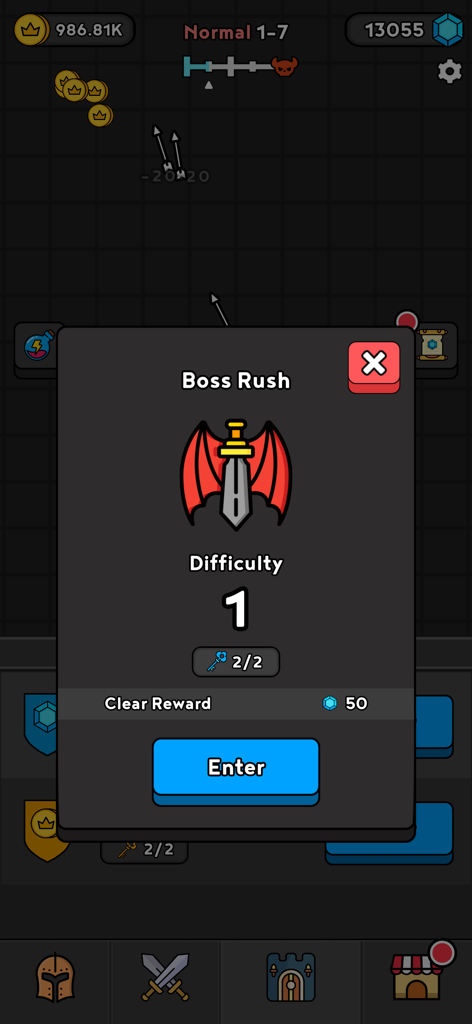 Paper War - Paper War boss rush challenge menu showing difficulty level and rewards