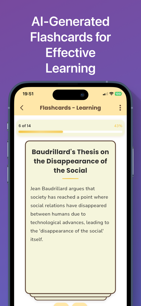 FlashCardify - AI Flashcards - FlashCardify interface showing an AI-generated study flashcard on a smartphone