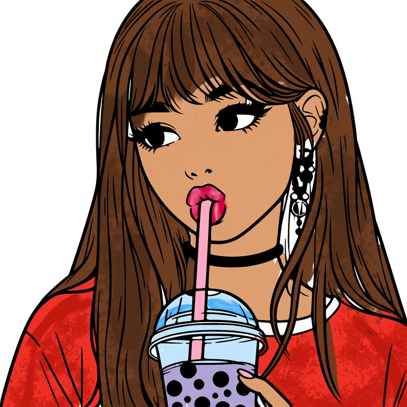 aesthetic realistic girl drinking boba
