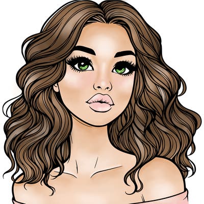 realistic girl with wavy hair and lips