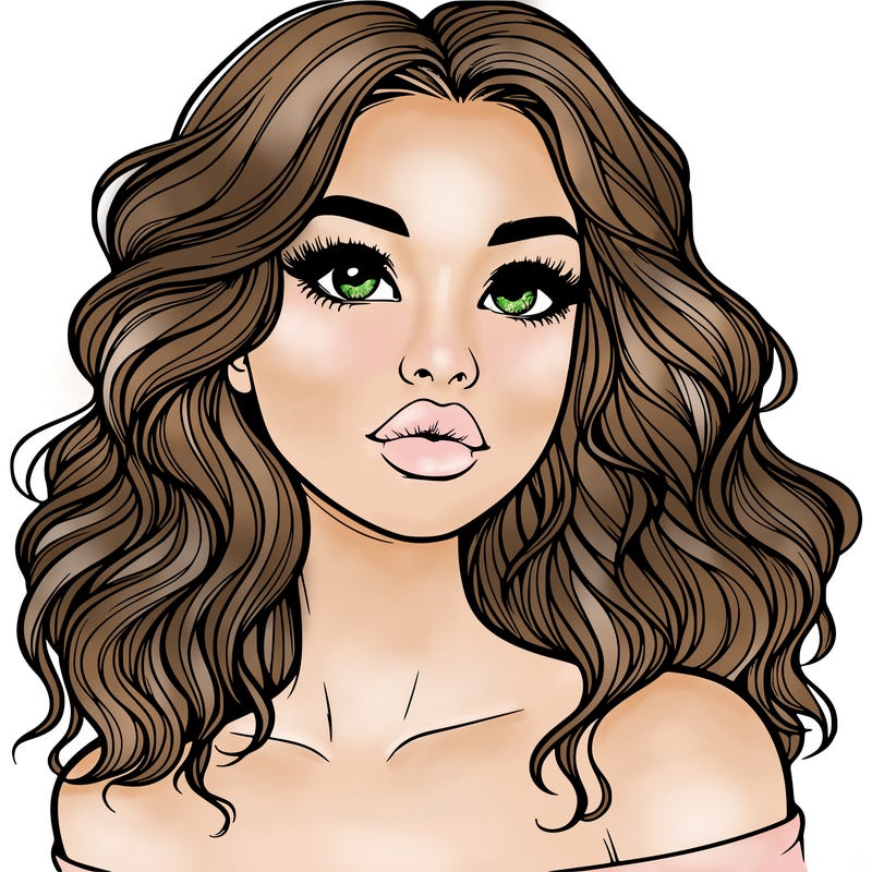 realistic girl with wavy hair and lips
